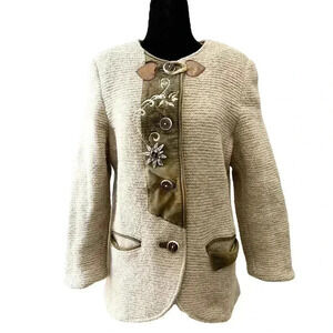 Vintage Wool Blazer Suede Embroidered Grandma Core Beige Brown Size Small EU36